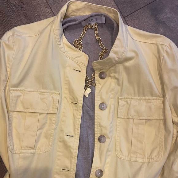 LOFT Women’s Large Yellow Utility Jacket Belted Safari Style 100% Cotton - Picture 10 of 10